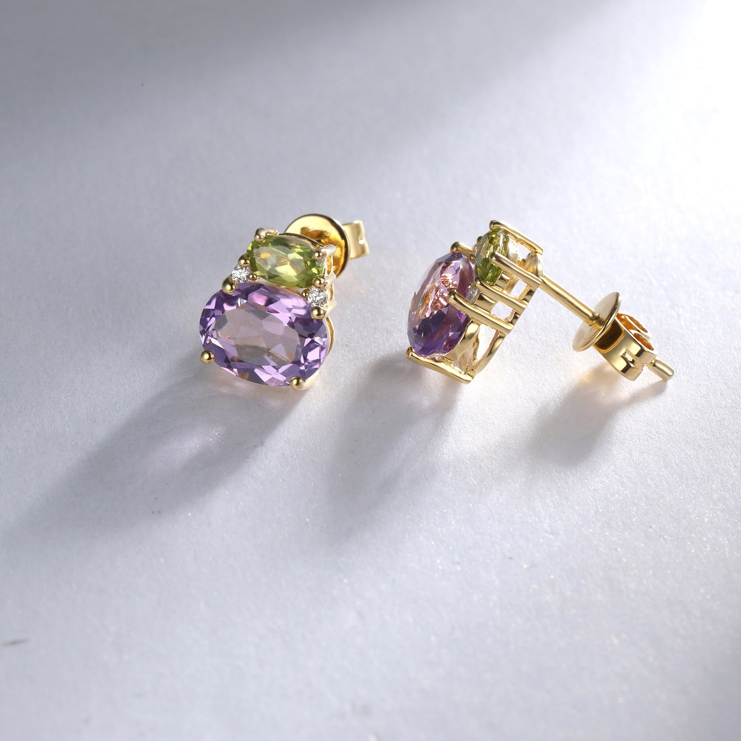 Oval Peridot Amethyst Stud Earrings