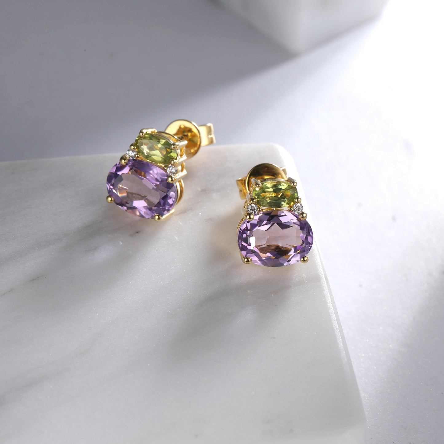 Oval Peridot Amethyst Stud Earrings