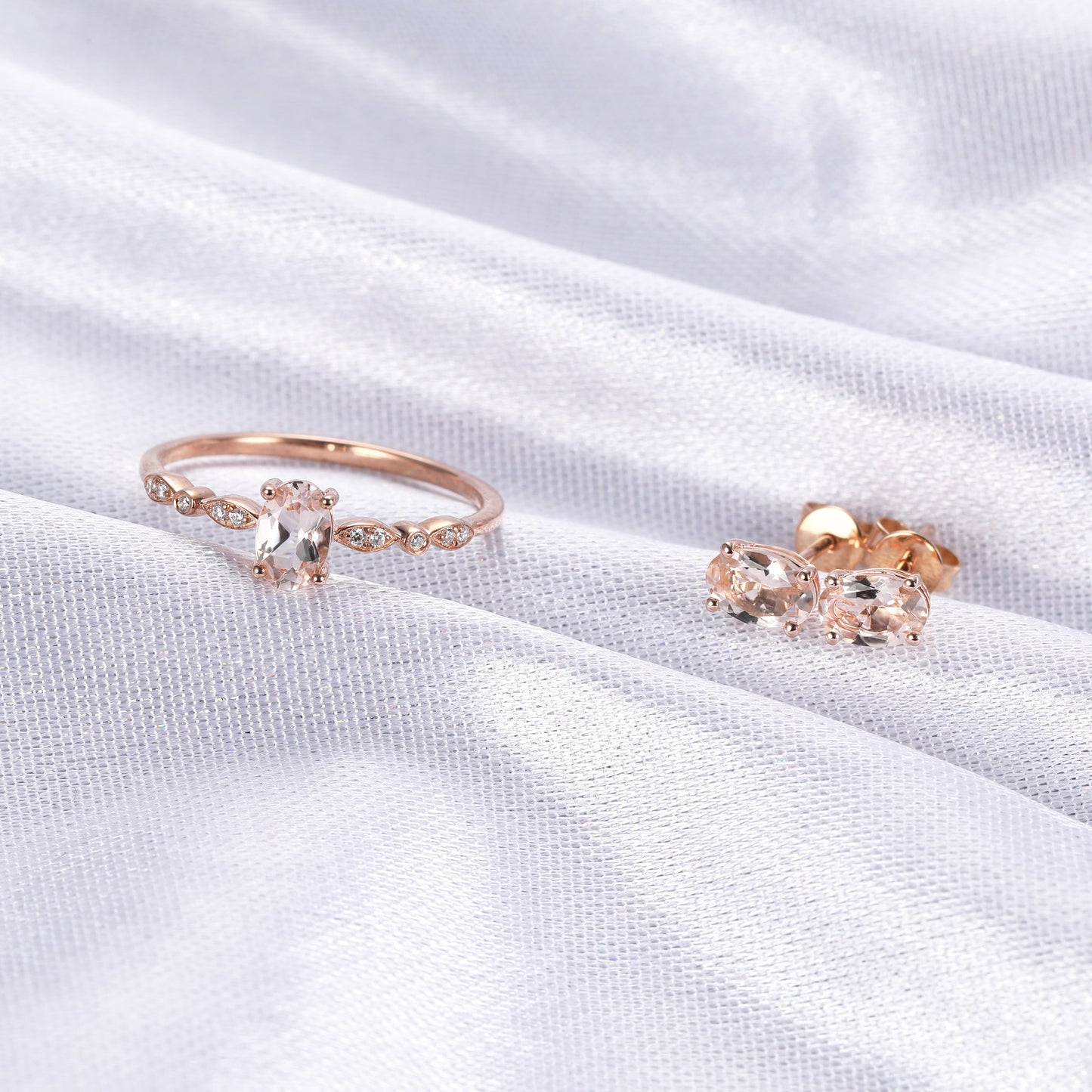 Dainty Oval Peach Morganite Earrings
