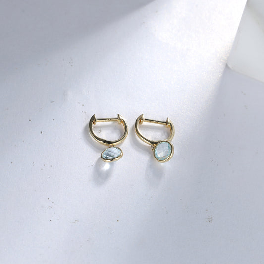 Dainty Sky Blue Topaz Drop Hoop