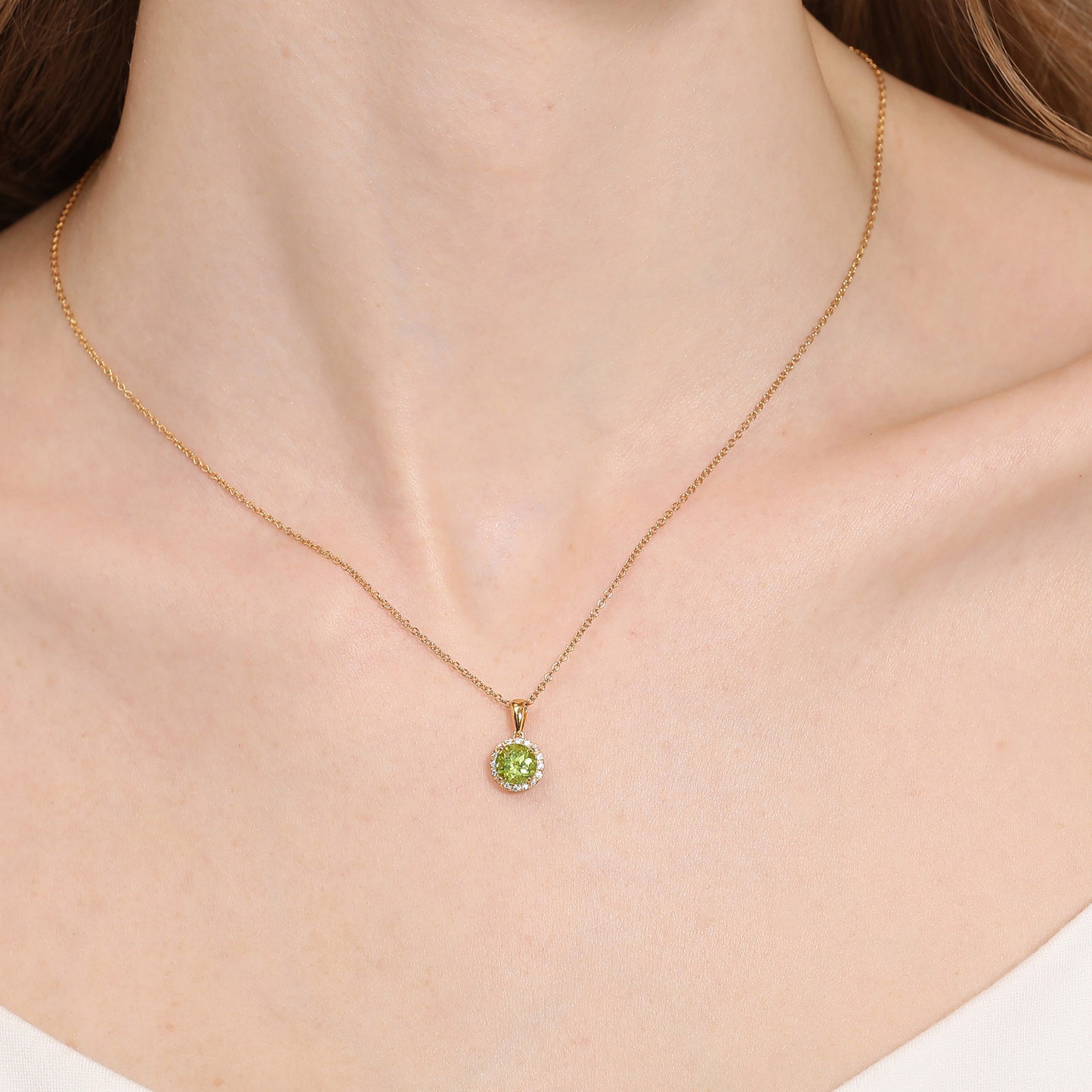 Peridot Halo Diamond Pendant