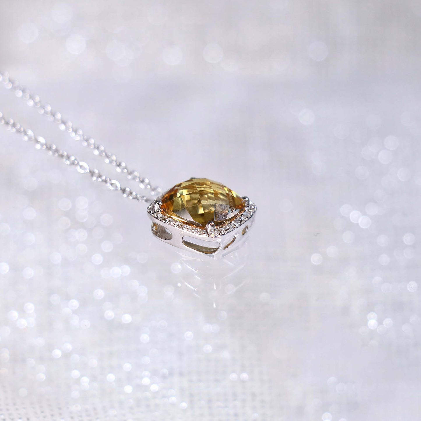 Cushion Cut Citrine Necklace