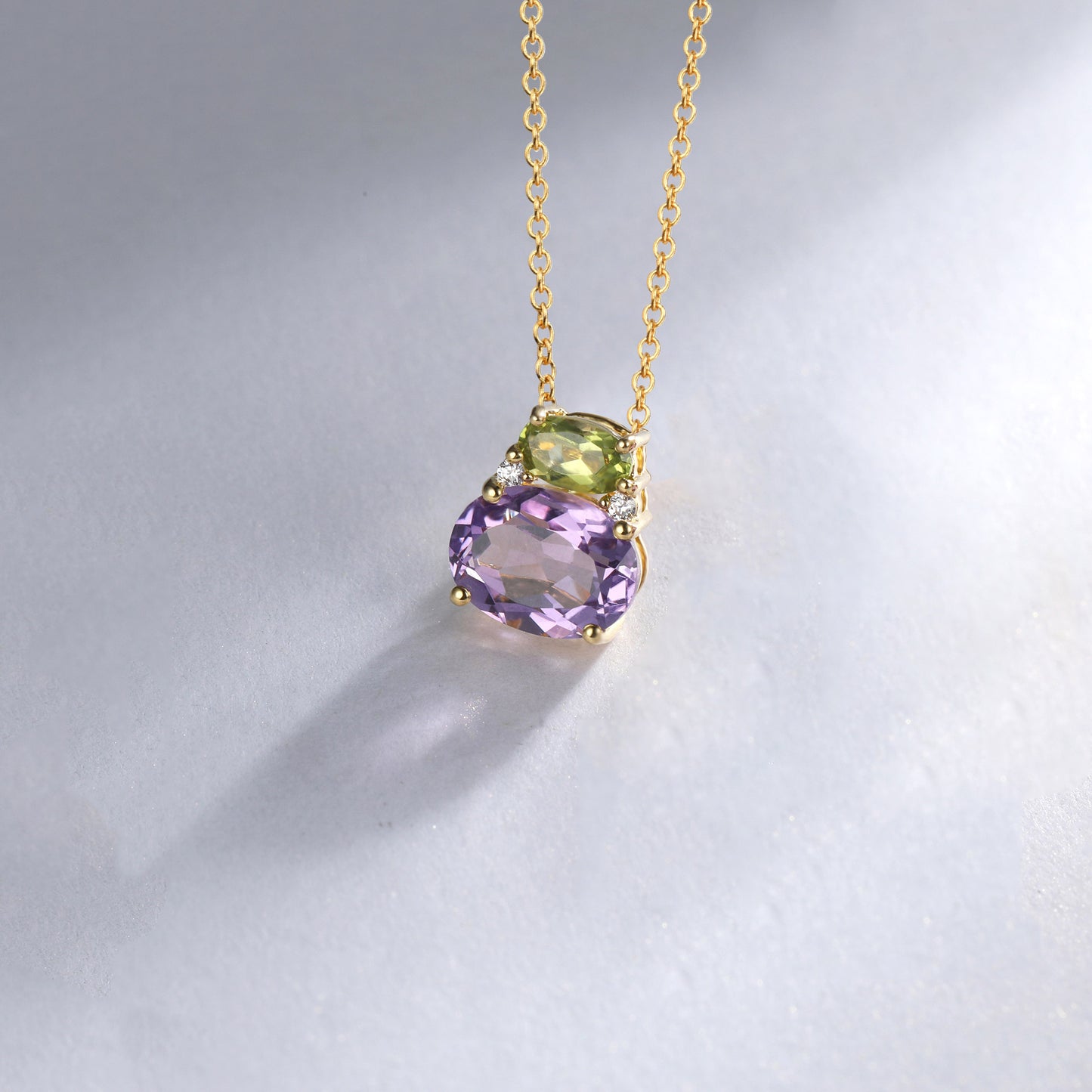 Peridot Amethyst Two Stone Necklace