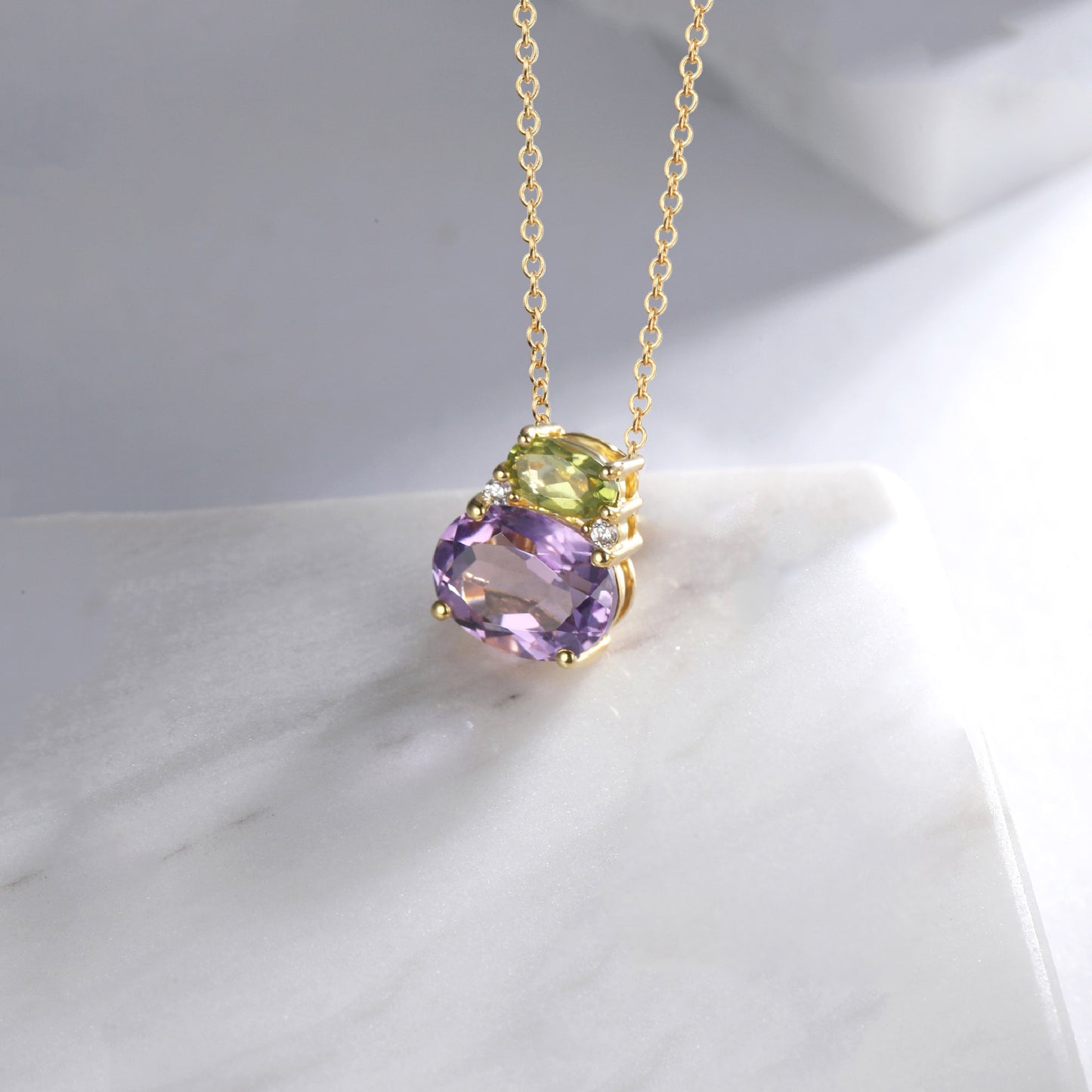 Peridot Amethyst Two Stone Necklace