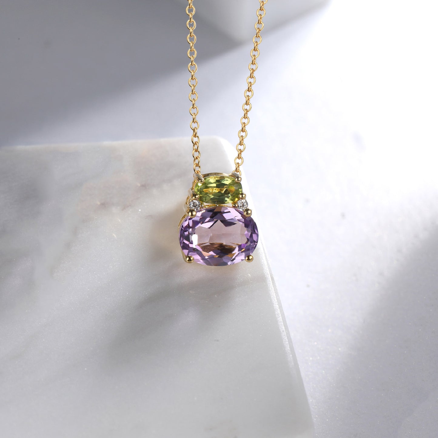 Peridot Amethyst Two Stone Necklace