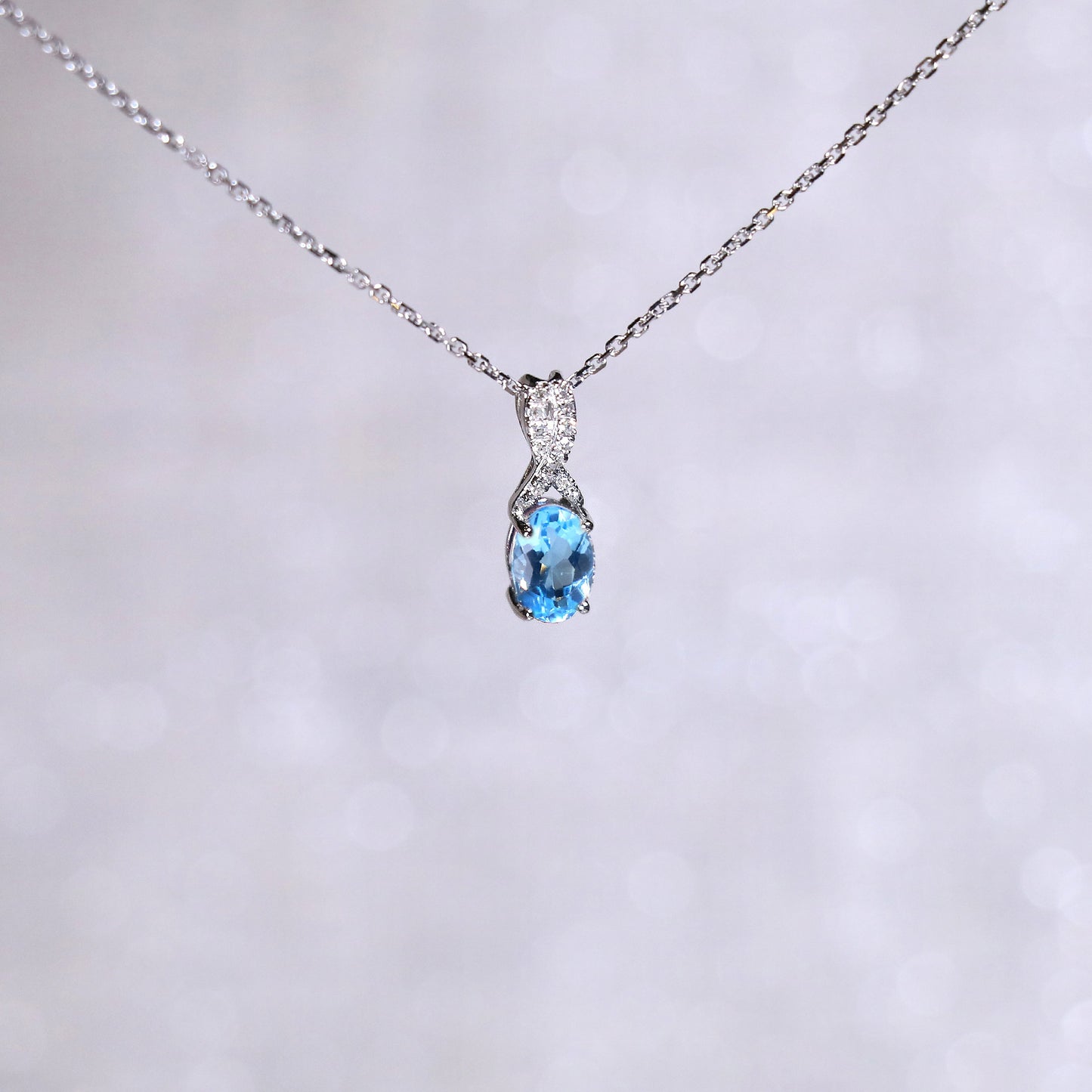 Oval Custom Topaz Gemstone Bypass Necklace