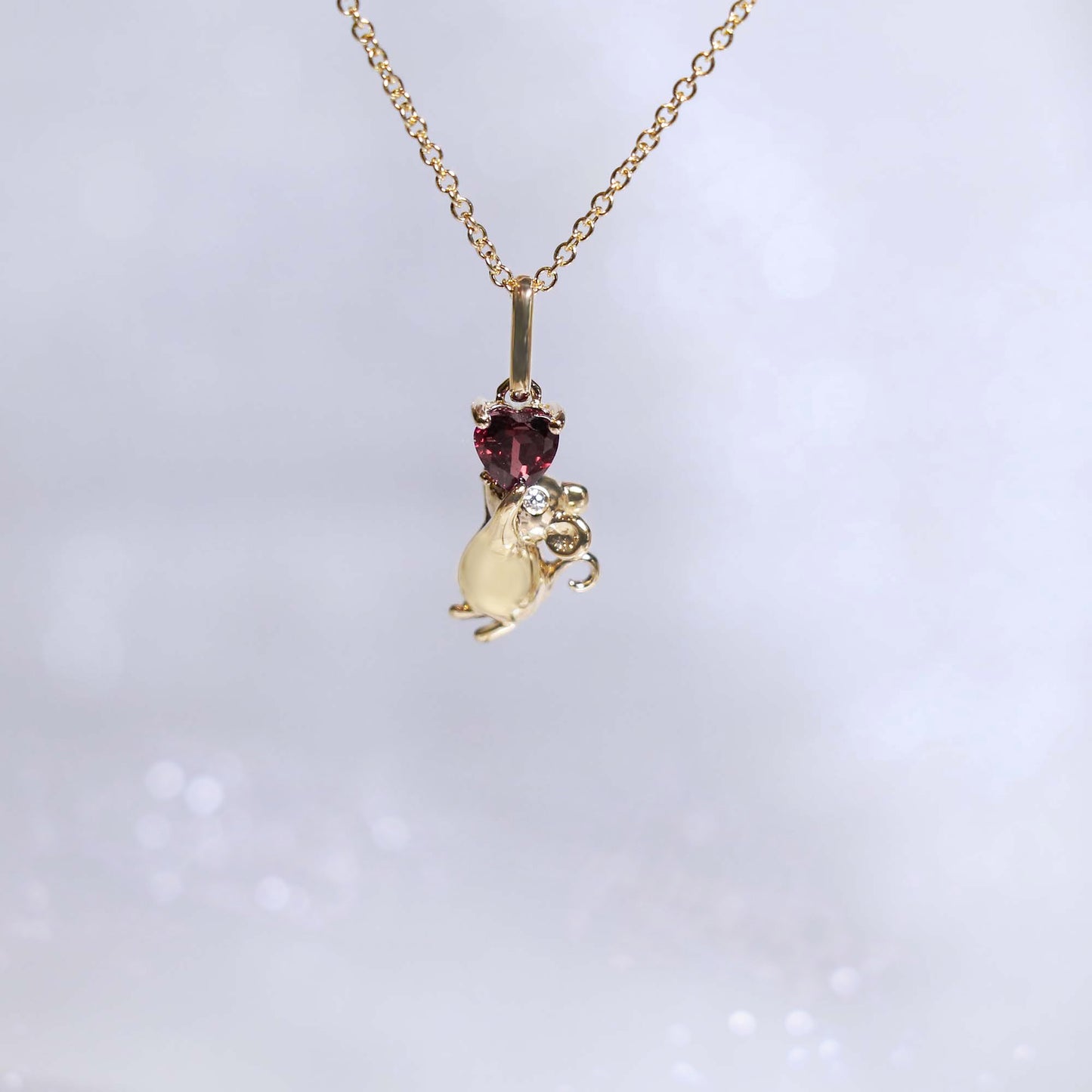 Heart Garnet Mouse Necklace