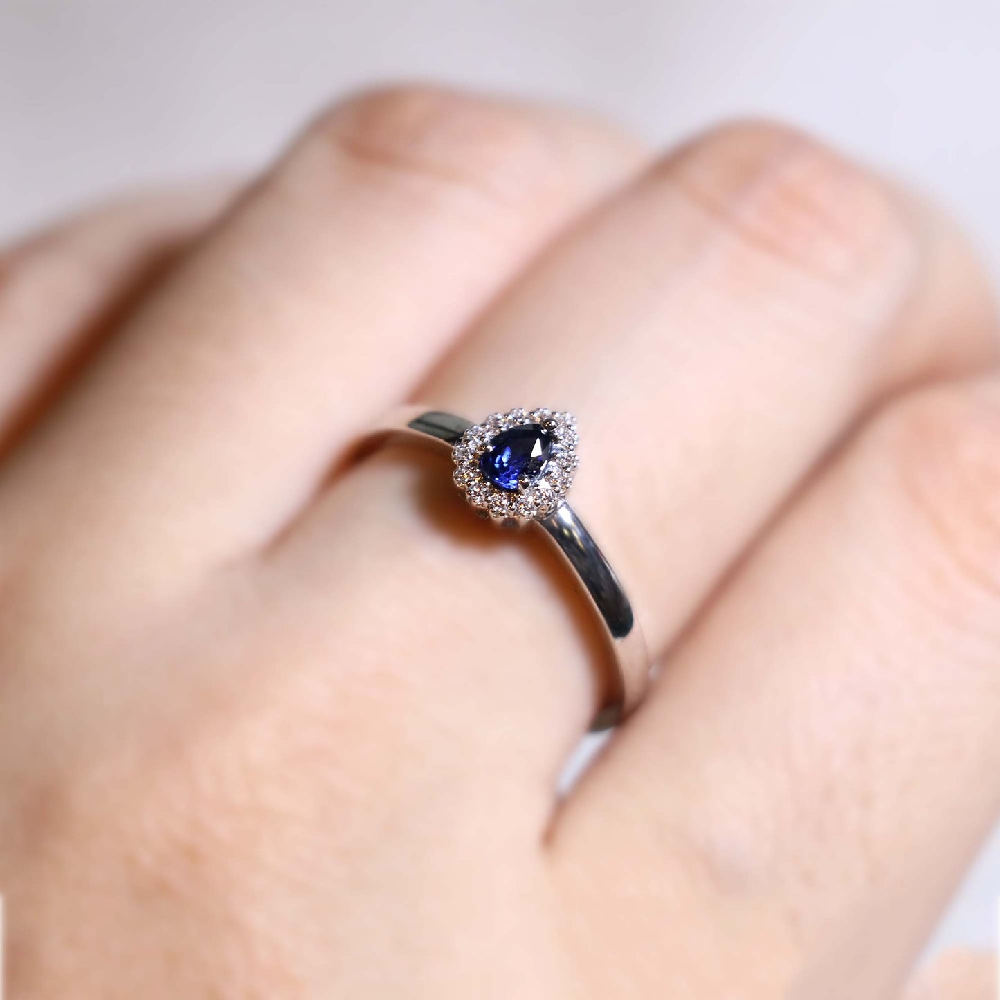 Pear Sapphire Halo Diamond Ring