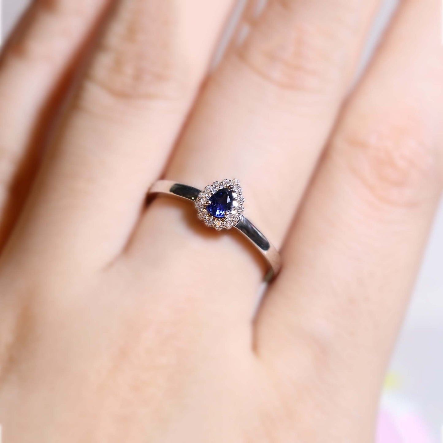 Pear Sapphire Halo Diamond Ring