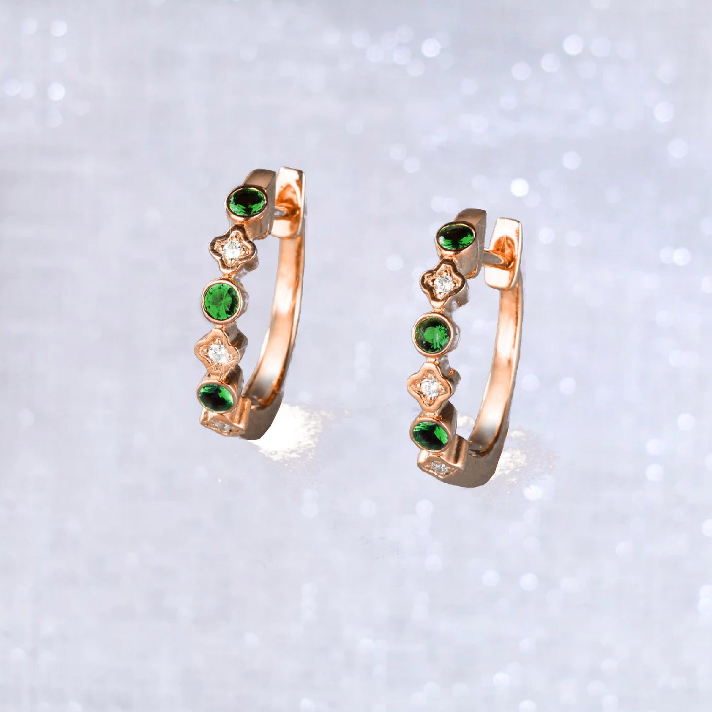Emerald Diamond Clover Earrings