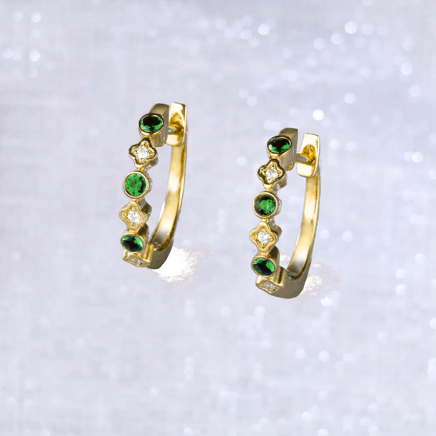Emerald Diamond Clover Earrings