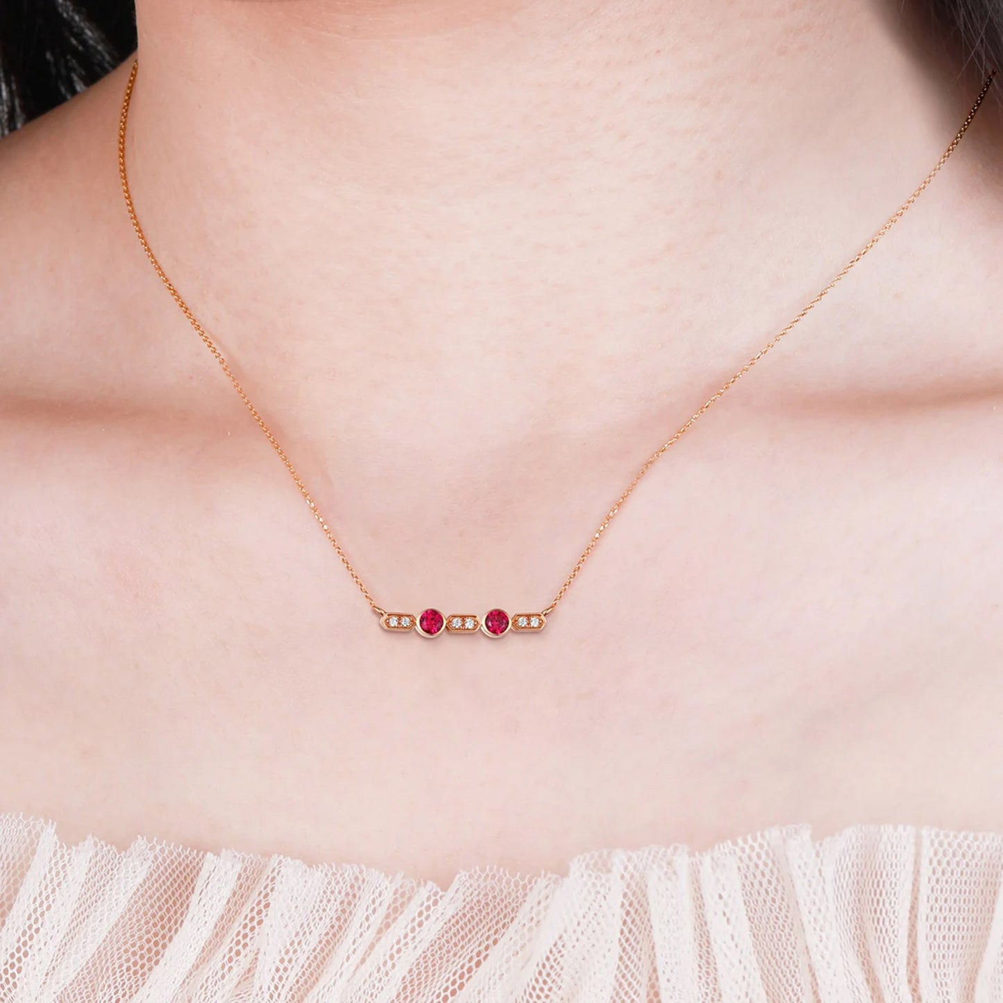 Vintage Rose Ruby Diamond Necklace