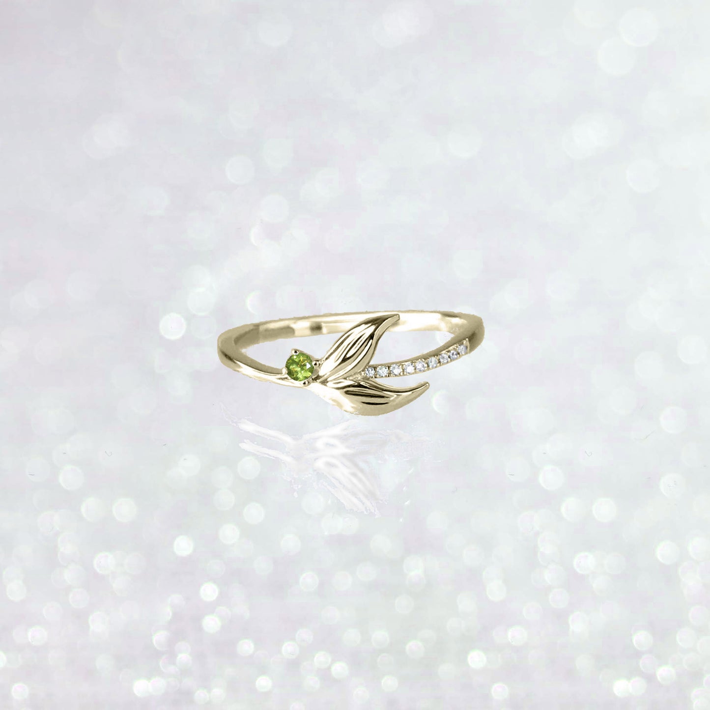 Silver Mermaid Tail Diamond Custom Birthstone Ring