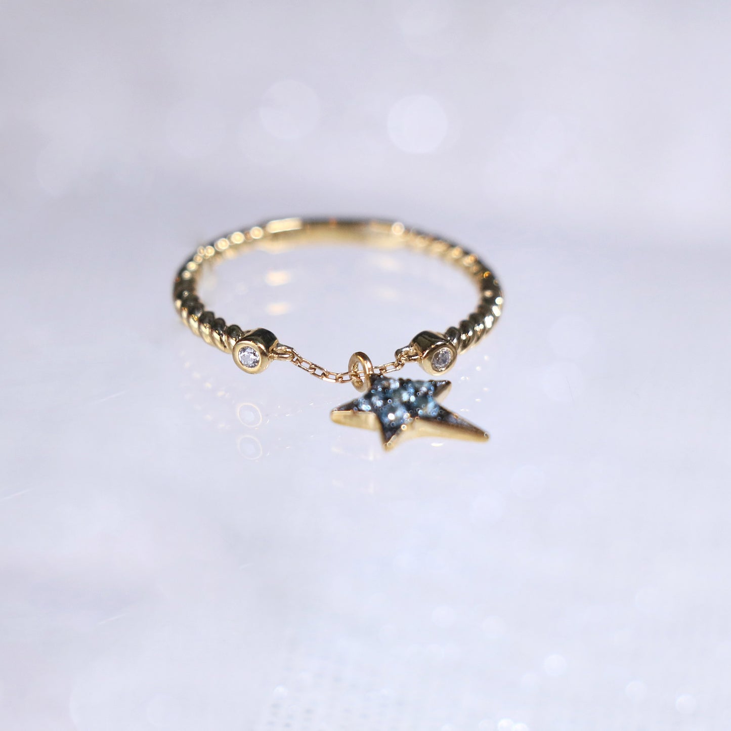 Gold Blue Topaz Star Chain Ring