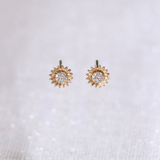 Sunflower Minimalist Diamonds Earrings Studs