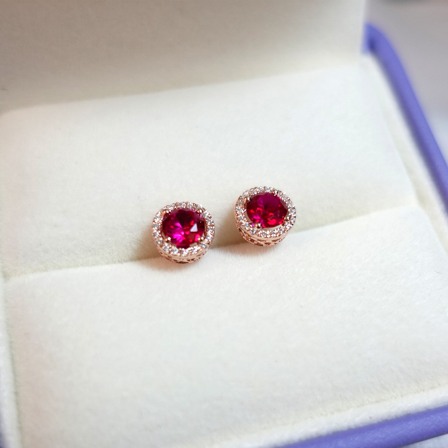 Ruby Halo Diamond Earrings