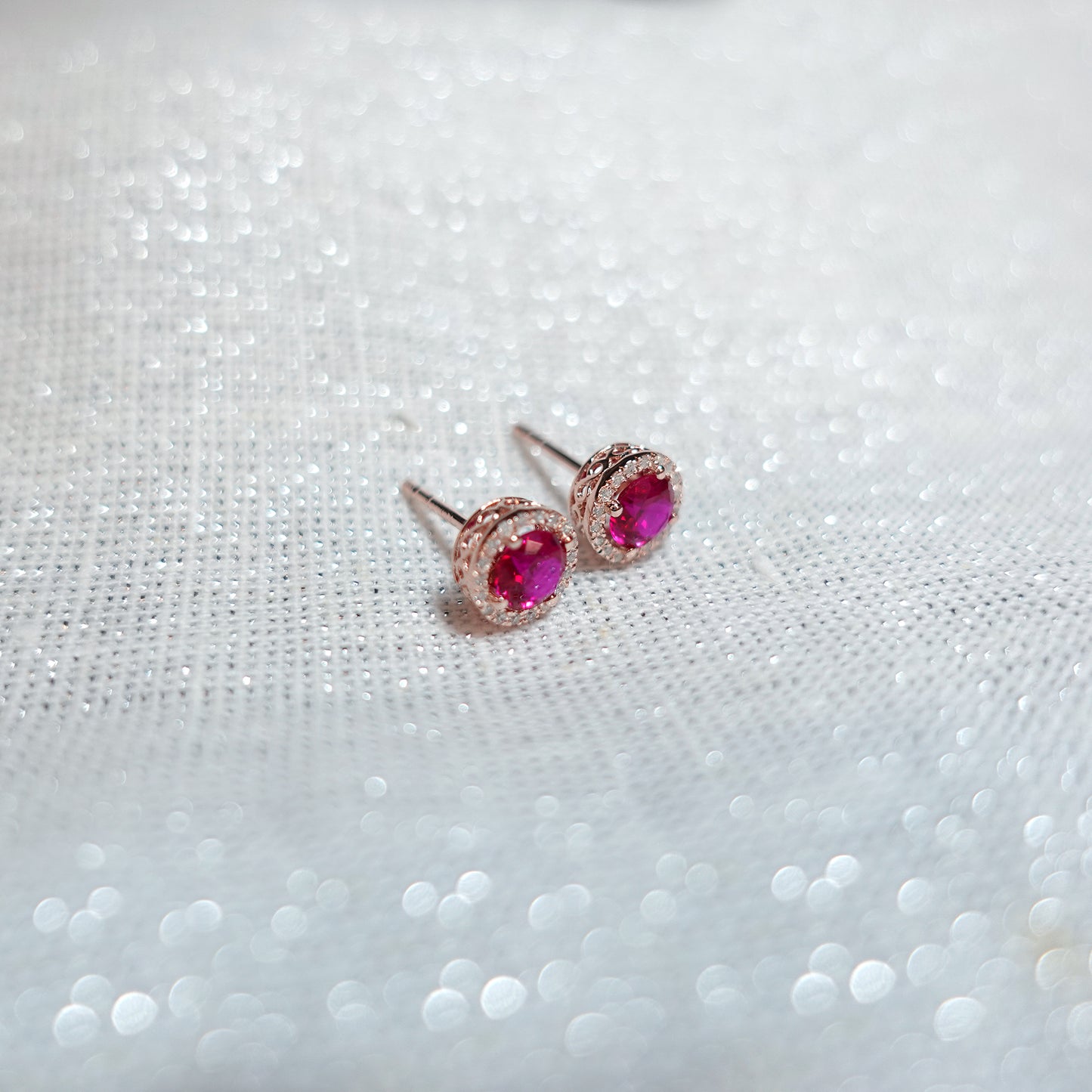Ruby Halo Diamond Earrings