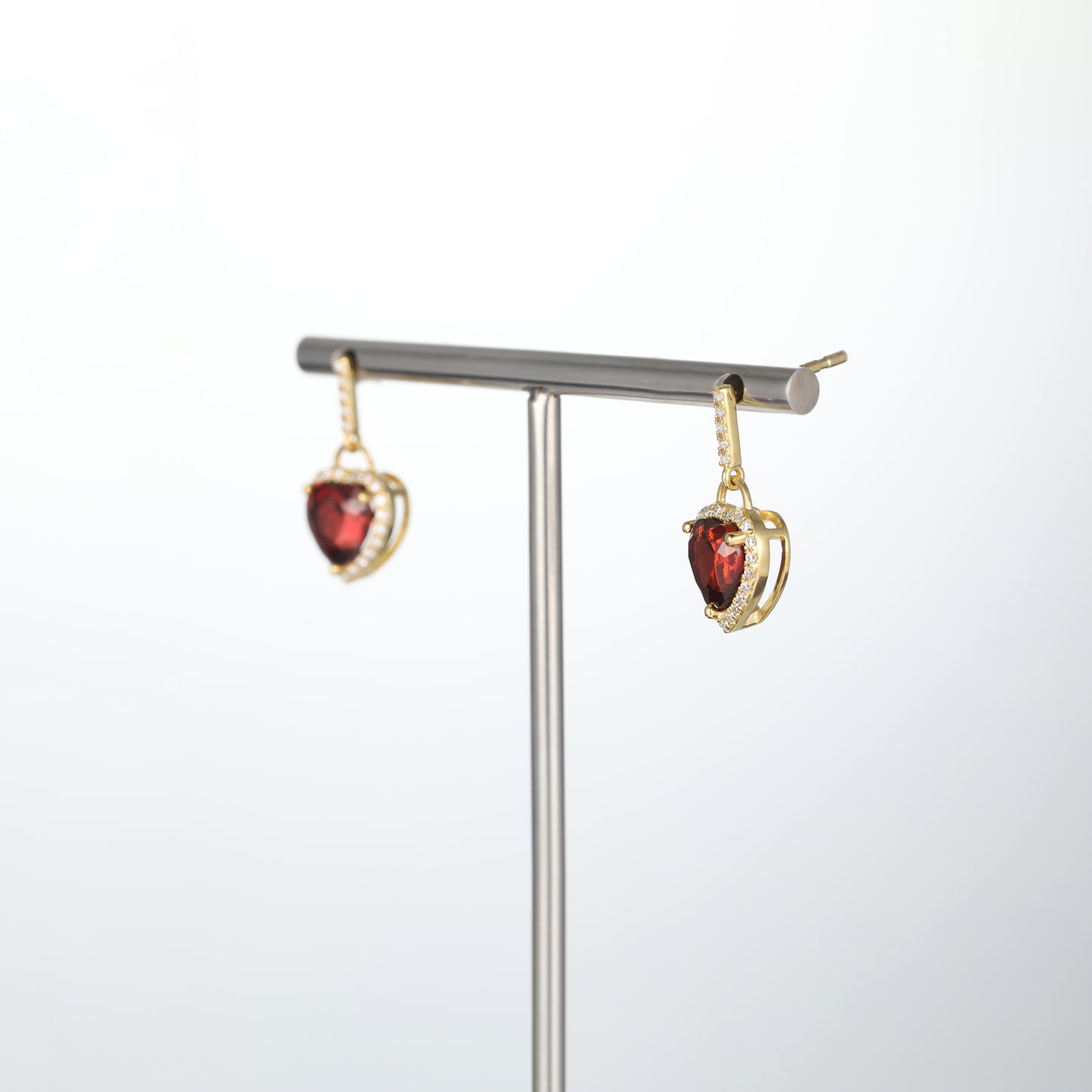 Solid Gold Red Garnet Heart Lock Earrings