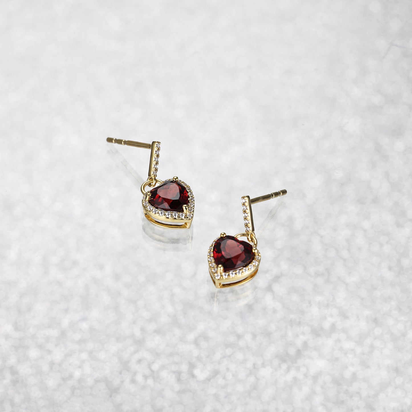 Solid Gold Red Garnet Heart Lock Earrings