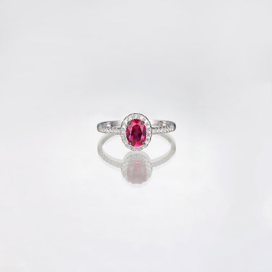 Oval Ruby Halo Diamond Promise Ring