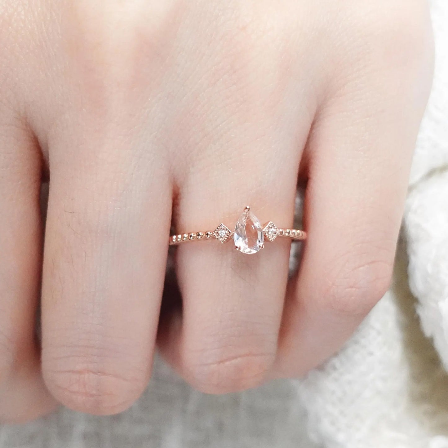 Pear Peach Morganite Promise Ring (Instock)
