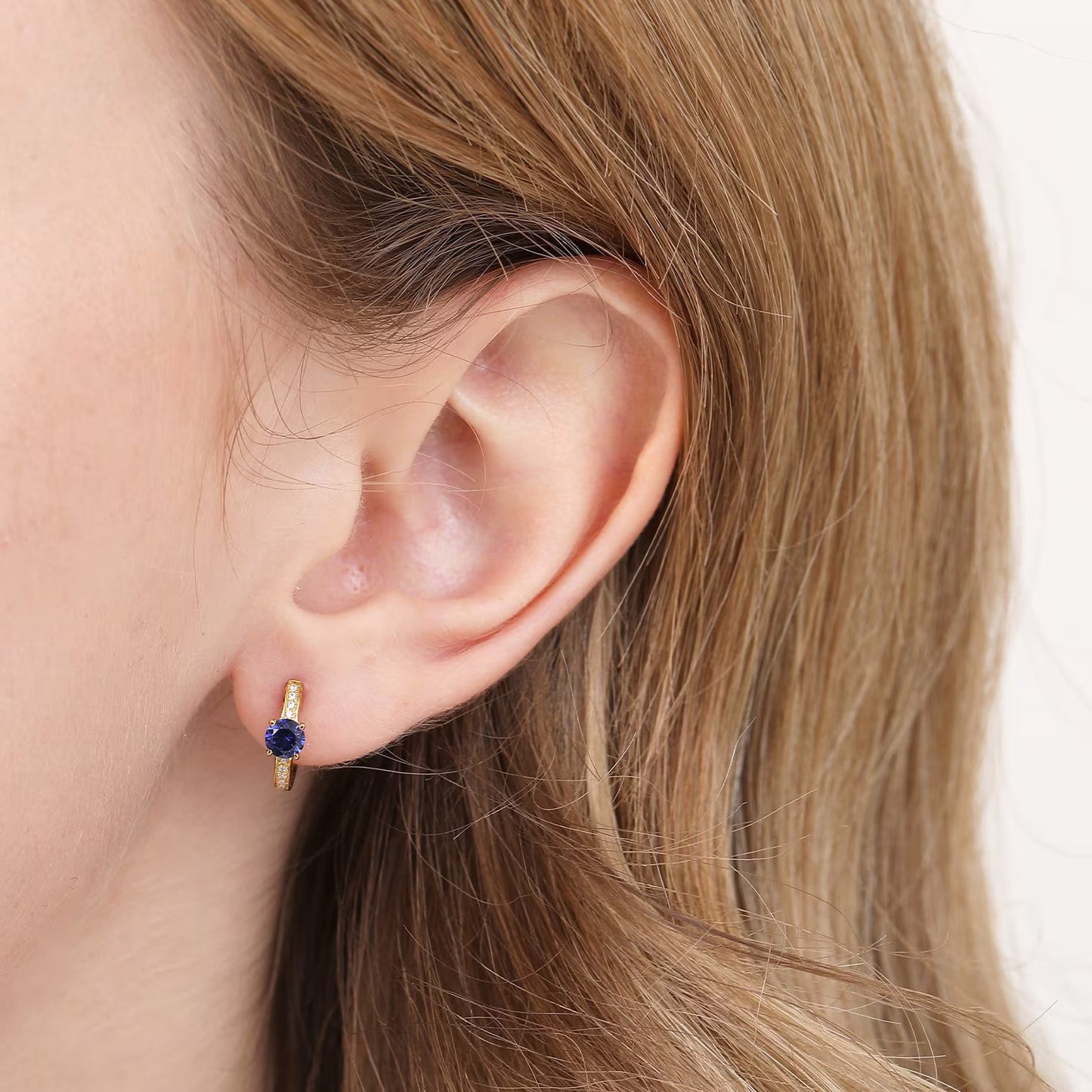 Round Sapphire Hoop Earrings