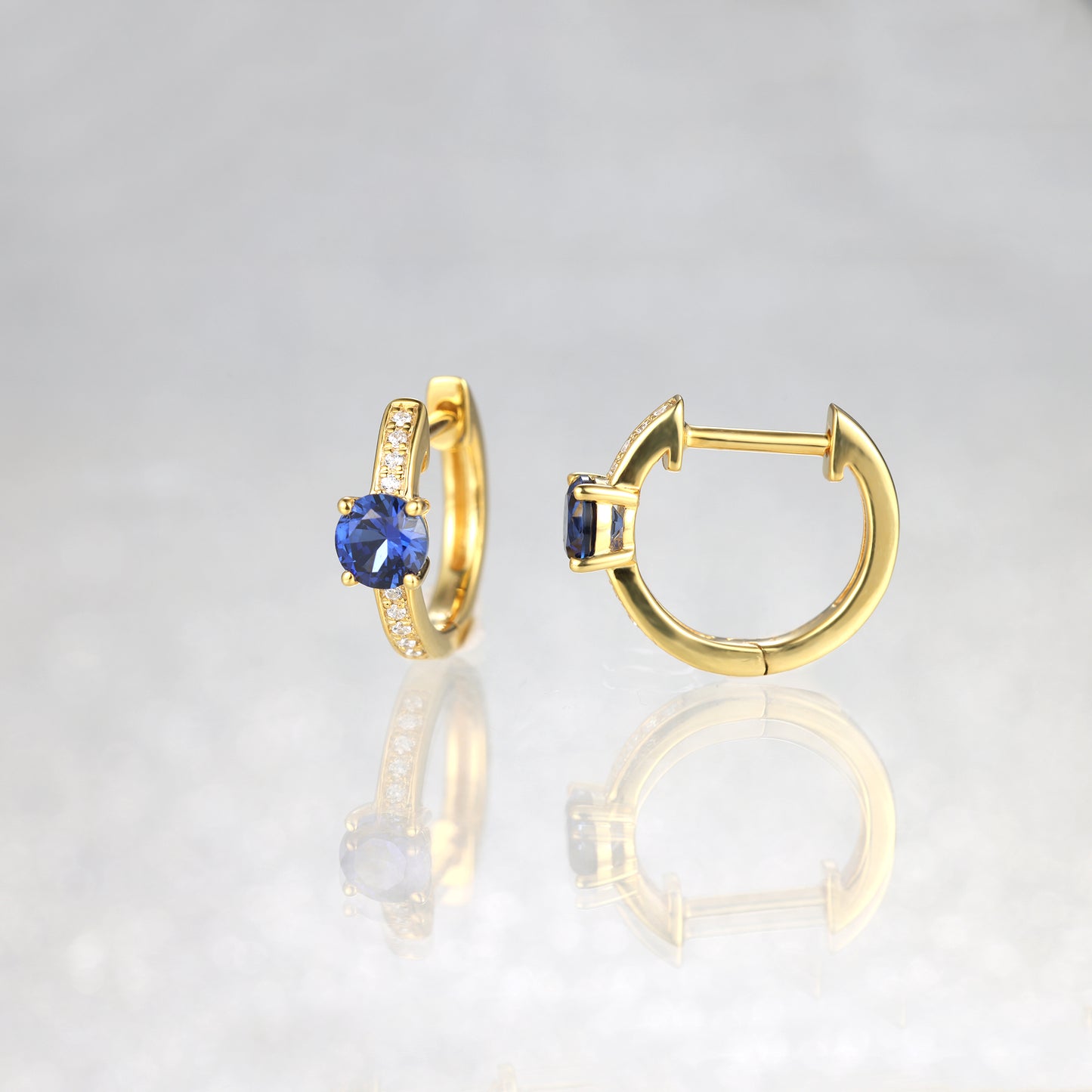 Round Sapphire Hoop Earrings