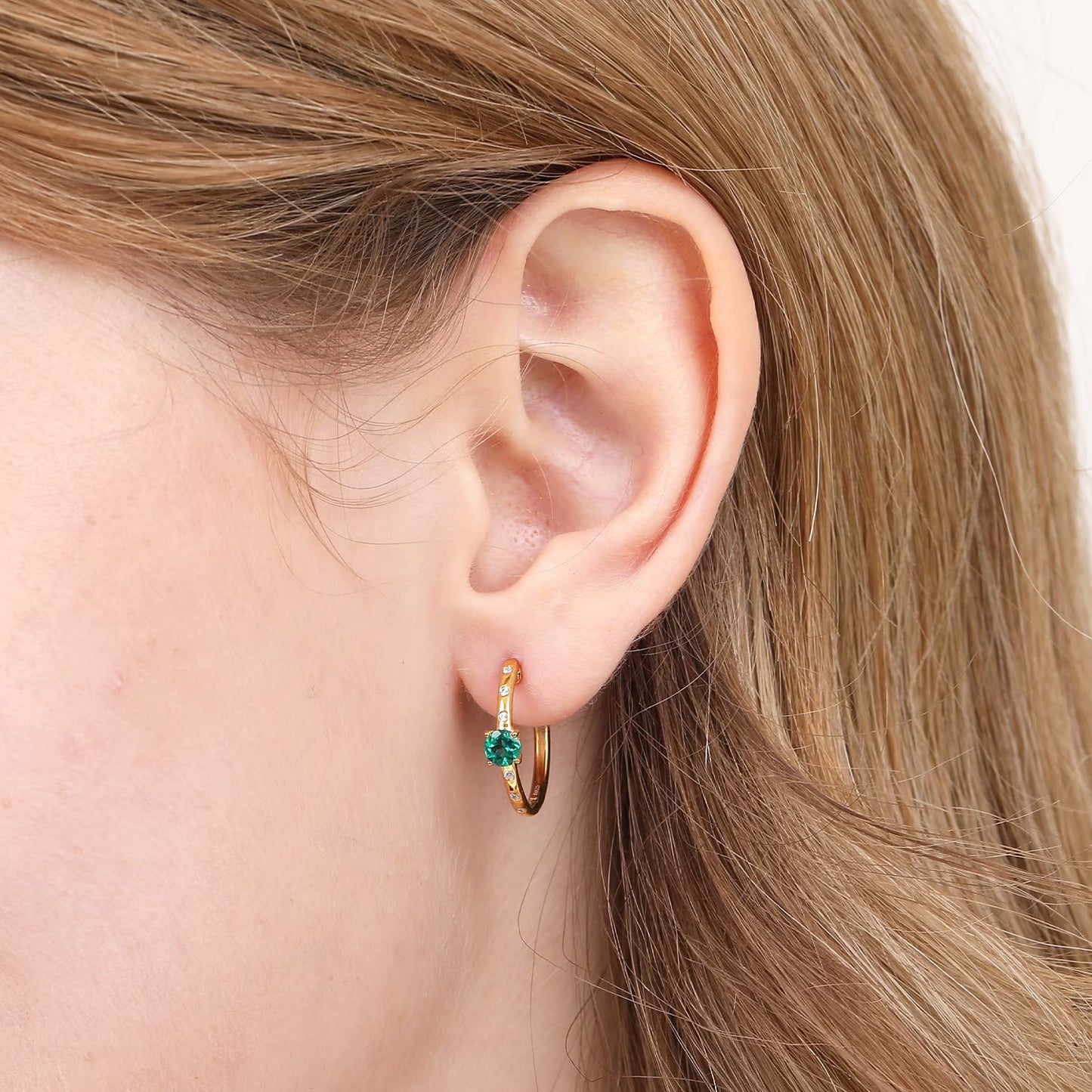 Tiny Round Emerald Huggie Earrings