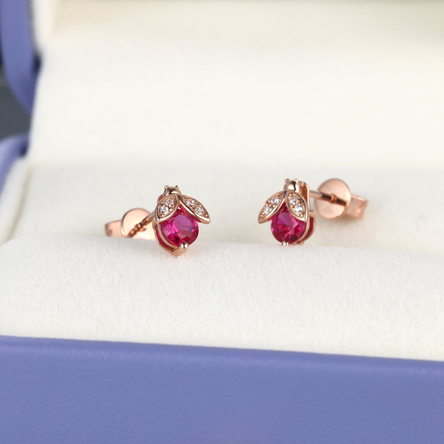 Red Ladybug Diamond Stud Earrings