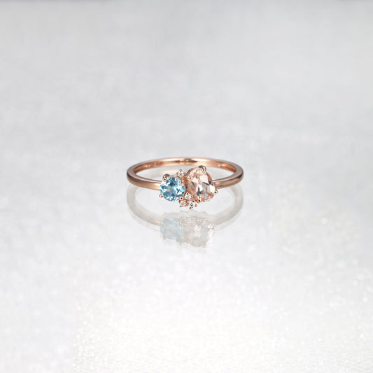 Round Blue Topaz Oval Morganite Star Diamond Ring