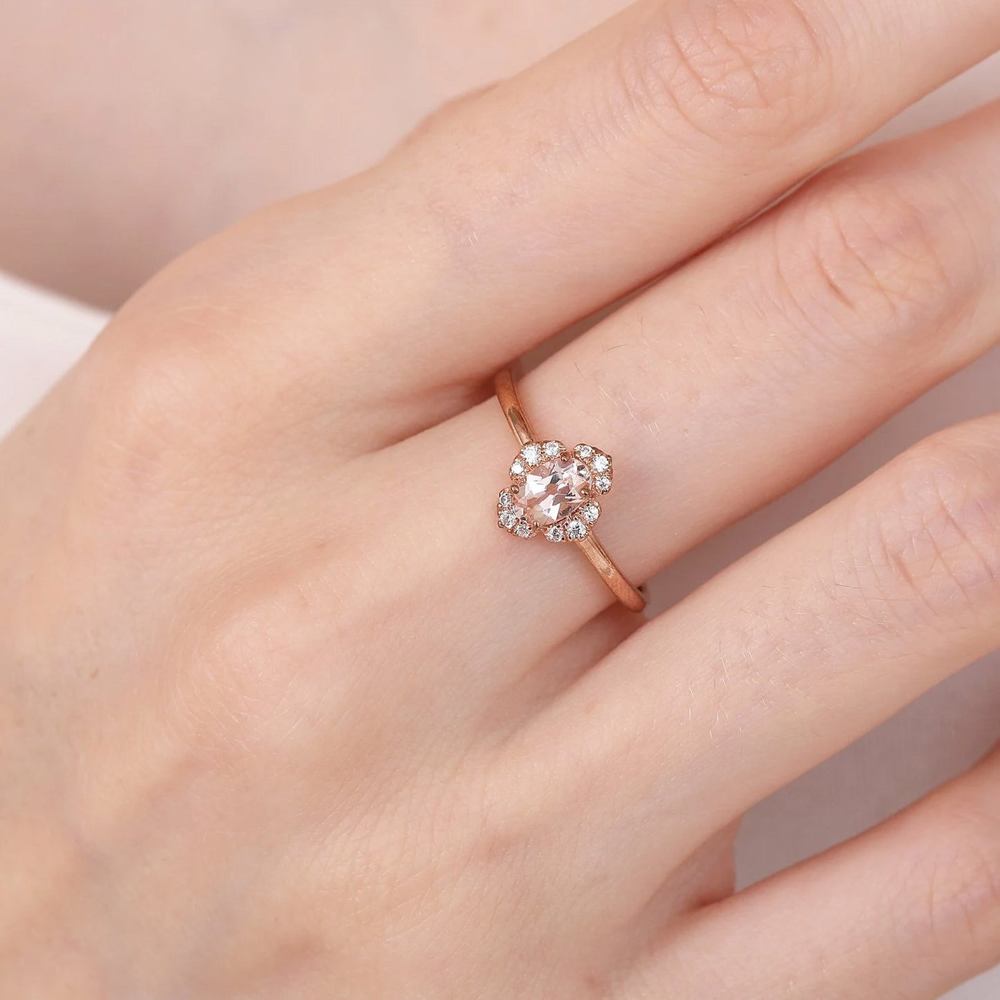 Oval Morganite Flower Ring (Instock)