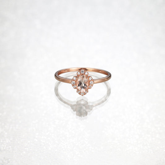 Oval Morganite Diamond Flower Ring