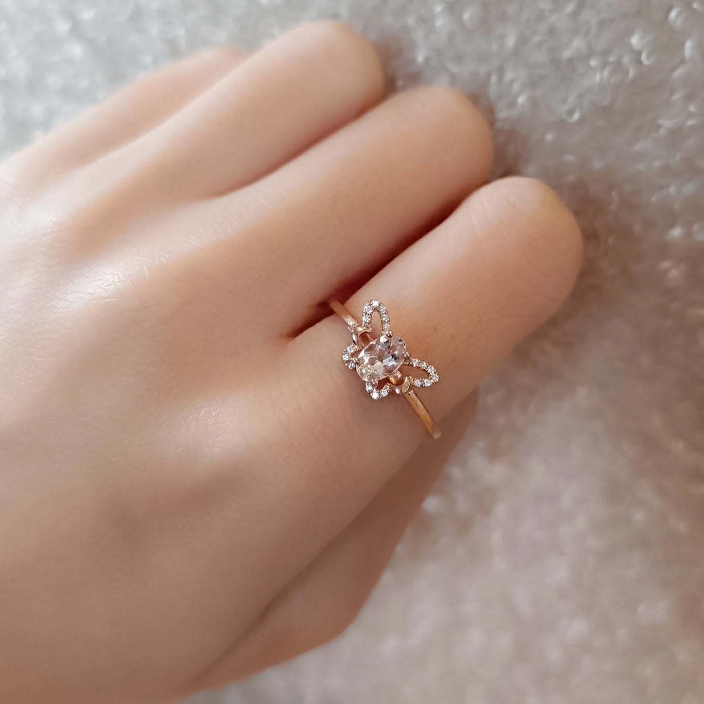 Oval Morganite Butterfly Ring