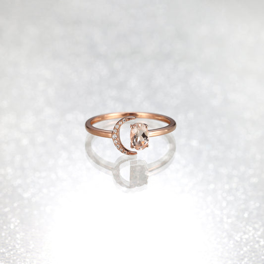 Oval Morganite Open Moon Ring