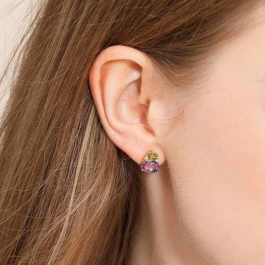 Oval Peridot Amethyst Stud Earrings