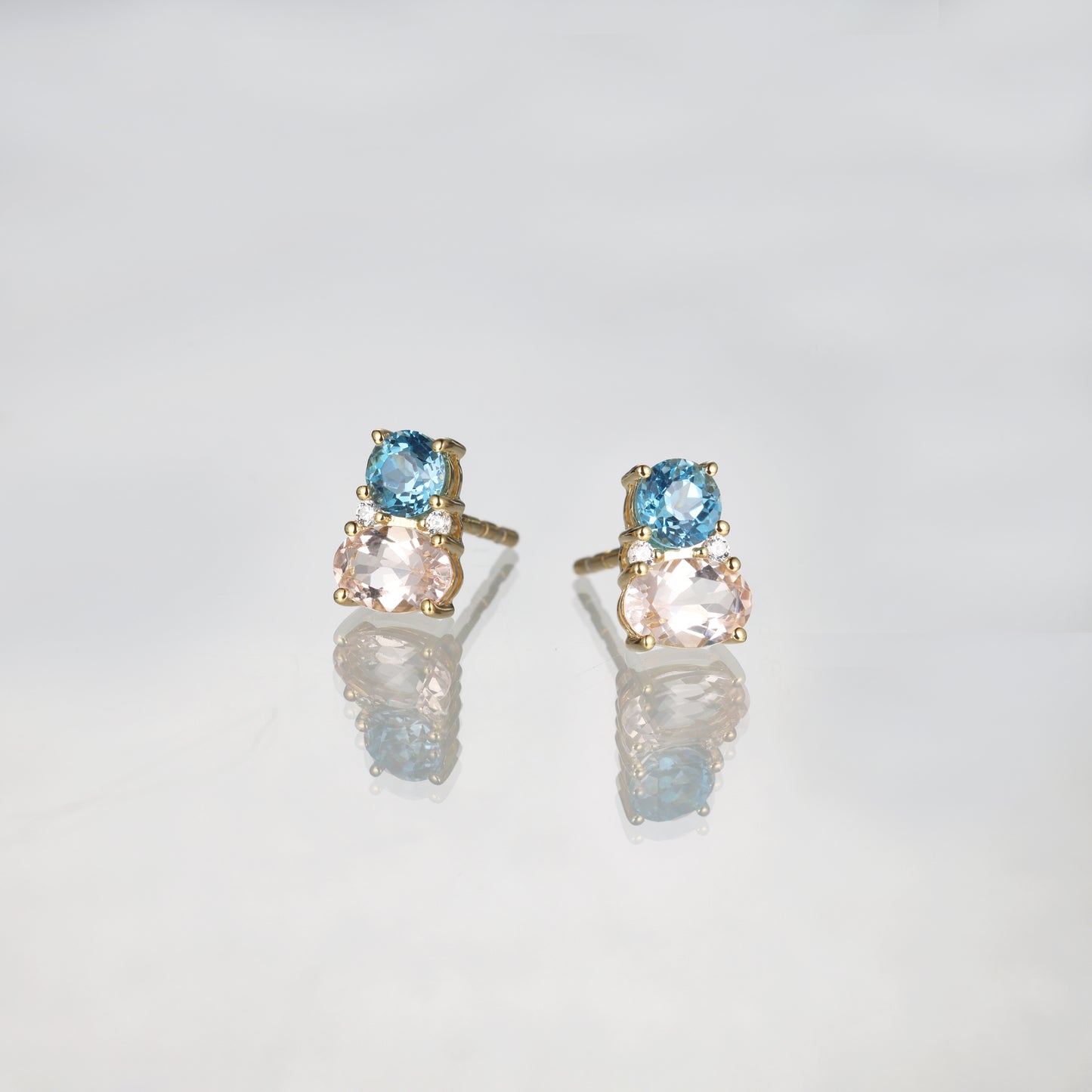 Oval Blue Topaz Morganite Stud Earrings