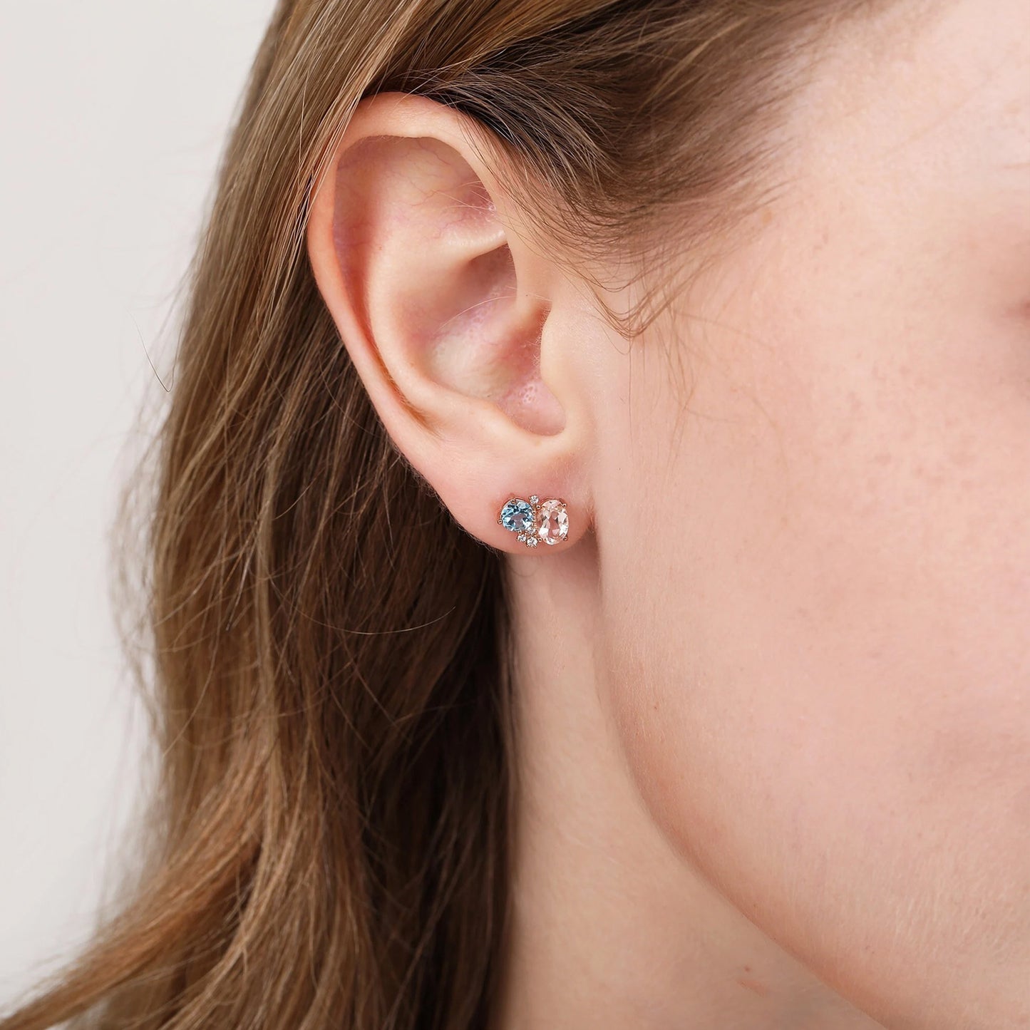 Blue Topaz Morganite Diamond Star Diamond Stud