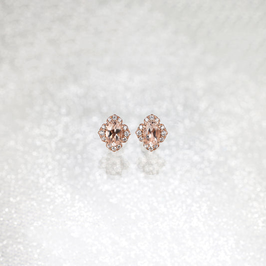 Oval Morganite Flower Diamond Earrings