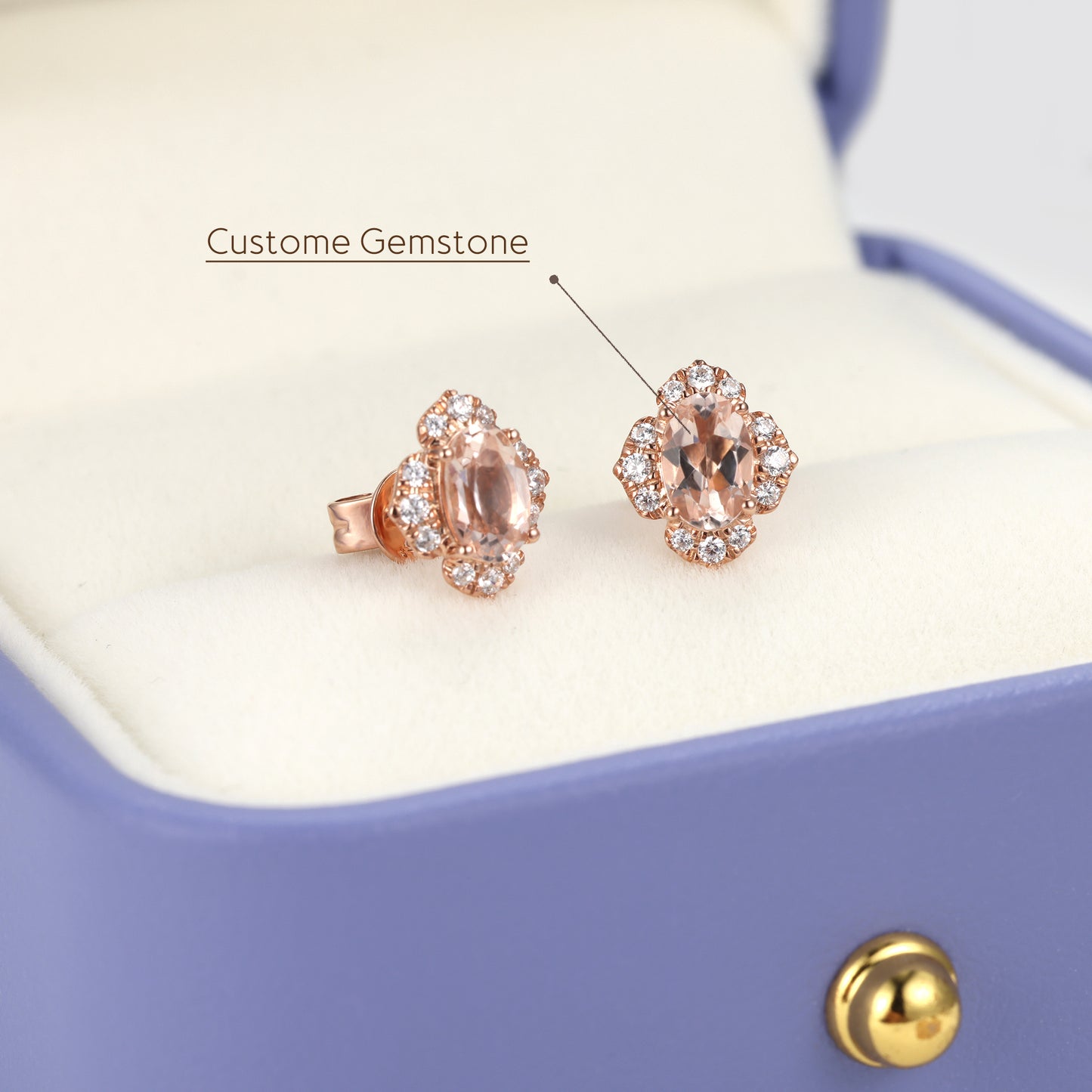 Oval Morganite Flower Diamond Earrings