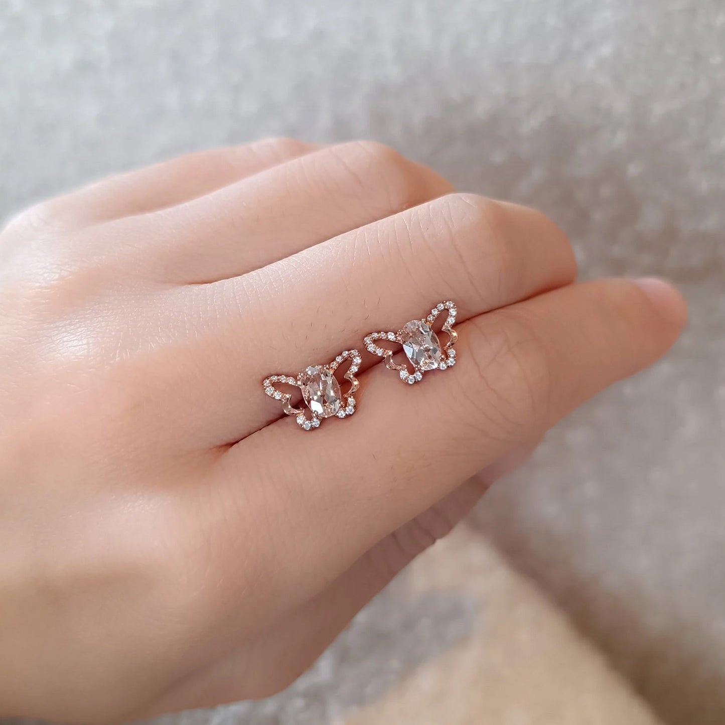 Oval Morganite Butterfly Earrings