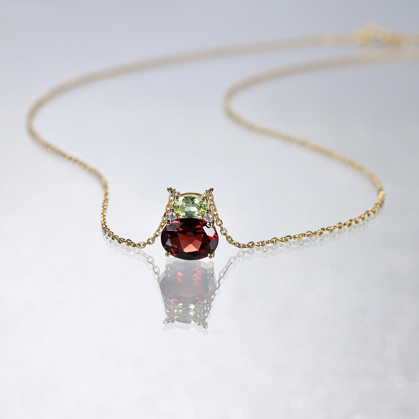 Peridot Garnet Two Stone Necklace