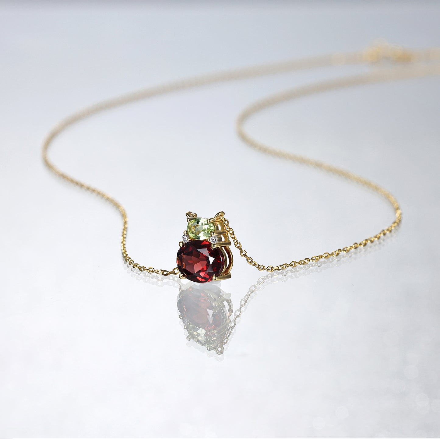 Peridot Garnet Two Stone Necklace