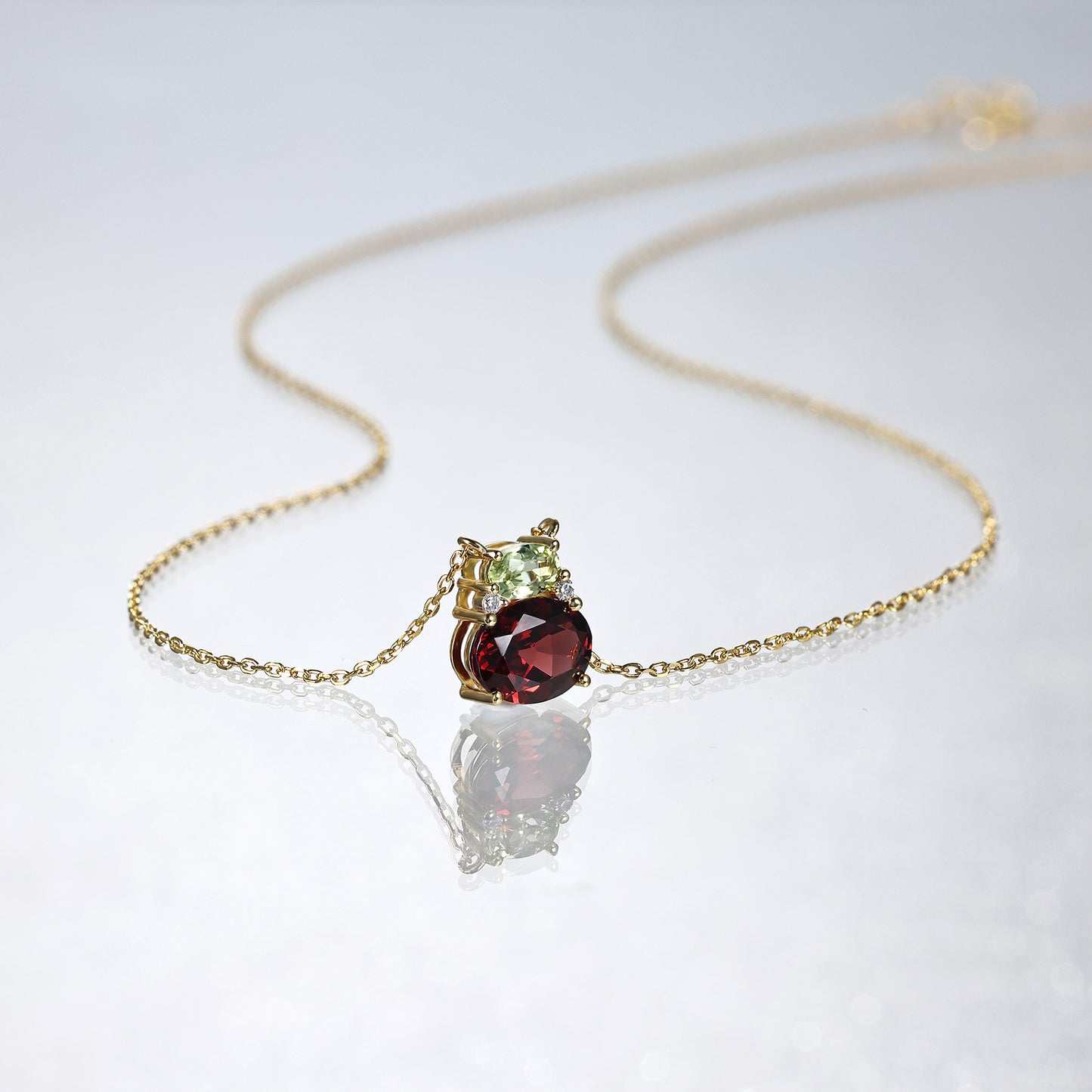 Peridot Garnet Two Stone Necklace