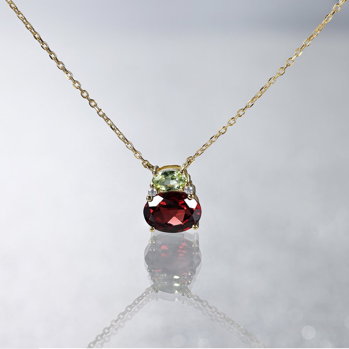 Peridot Garnet Two Stone Necklace