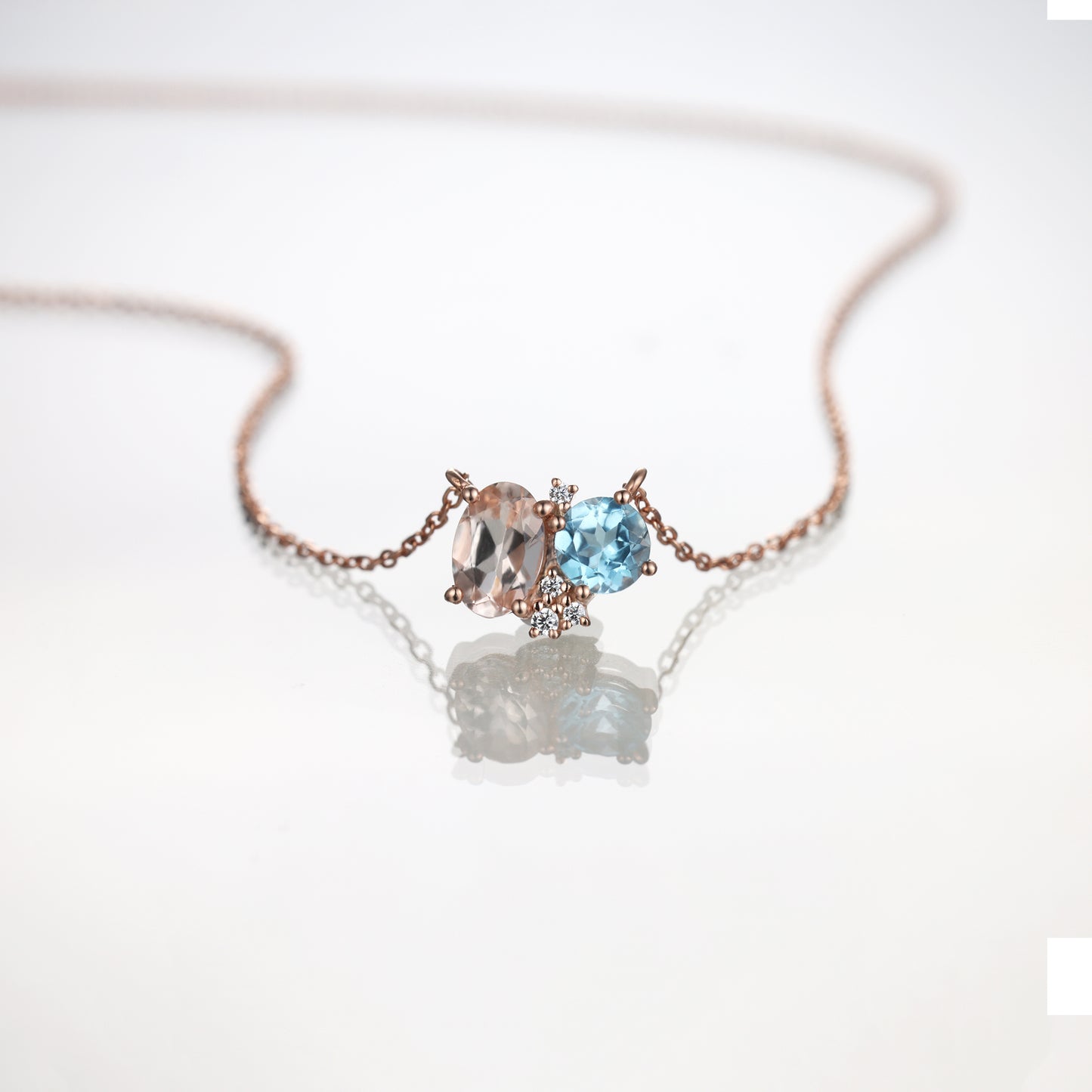 Blue Topaz Peach Morganite Star Diamond Necklace
