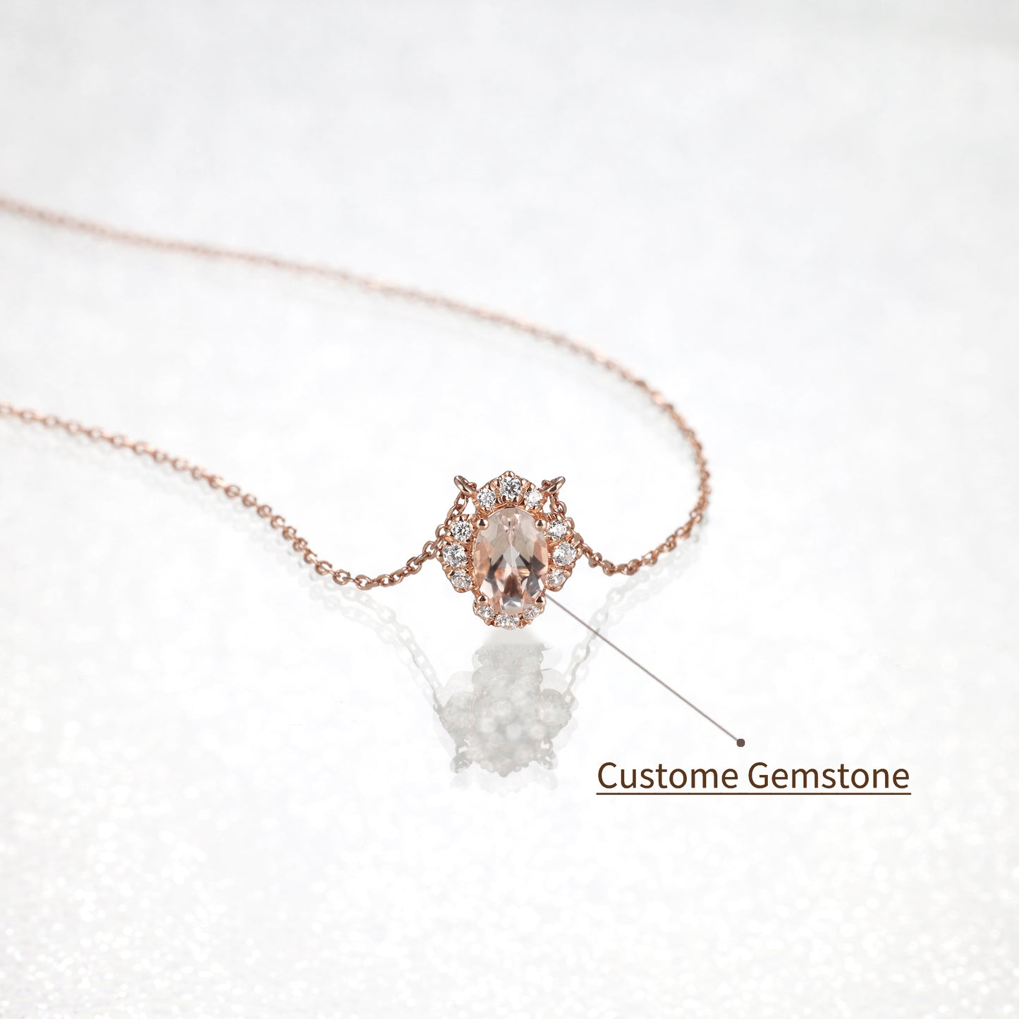 Peach Morganite Flower Diamond Necklace