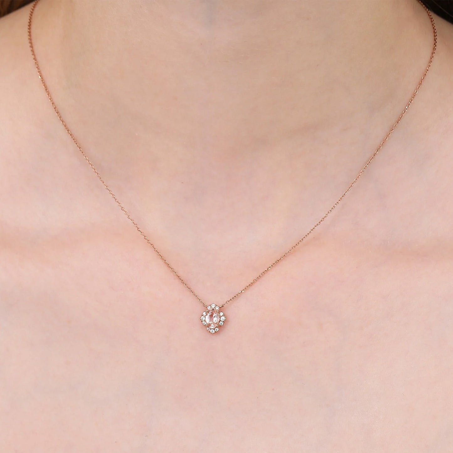 Peach Morganite Flower Necklace (Instock)