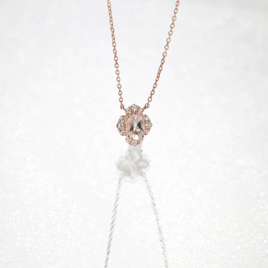 Peach Morganite Flower Diamond Necklace