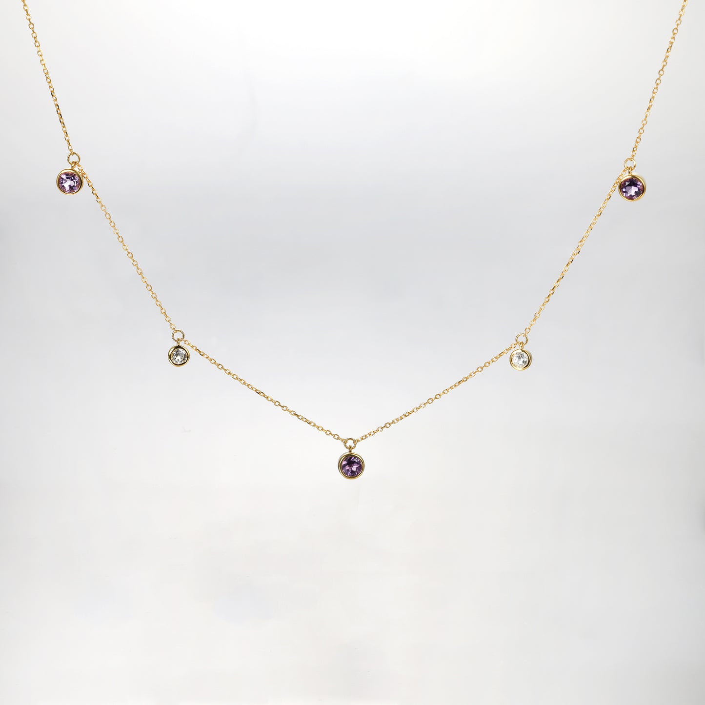 Round Amethyst Charm Choker Necklace