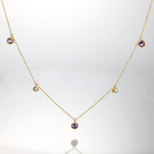 Round Amethyst Charm Choker Necklace